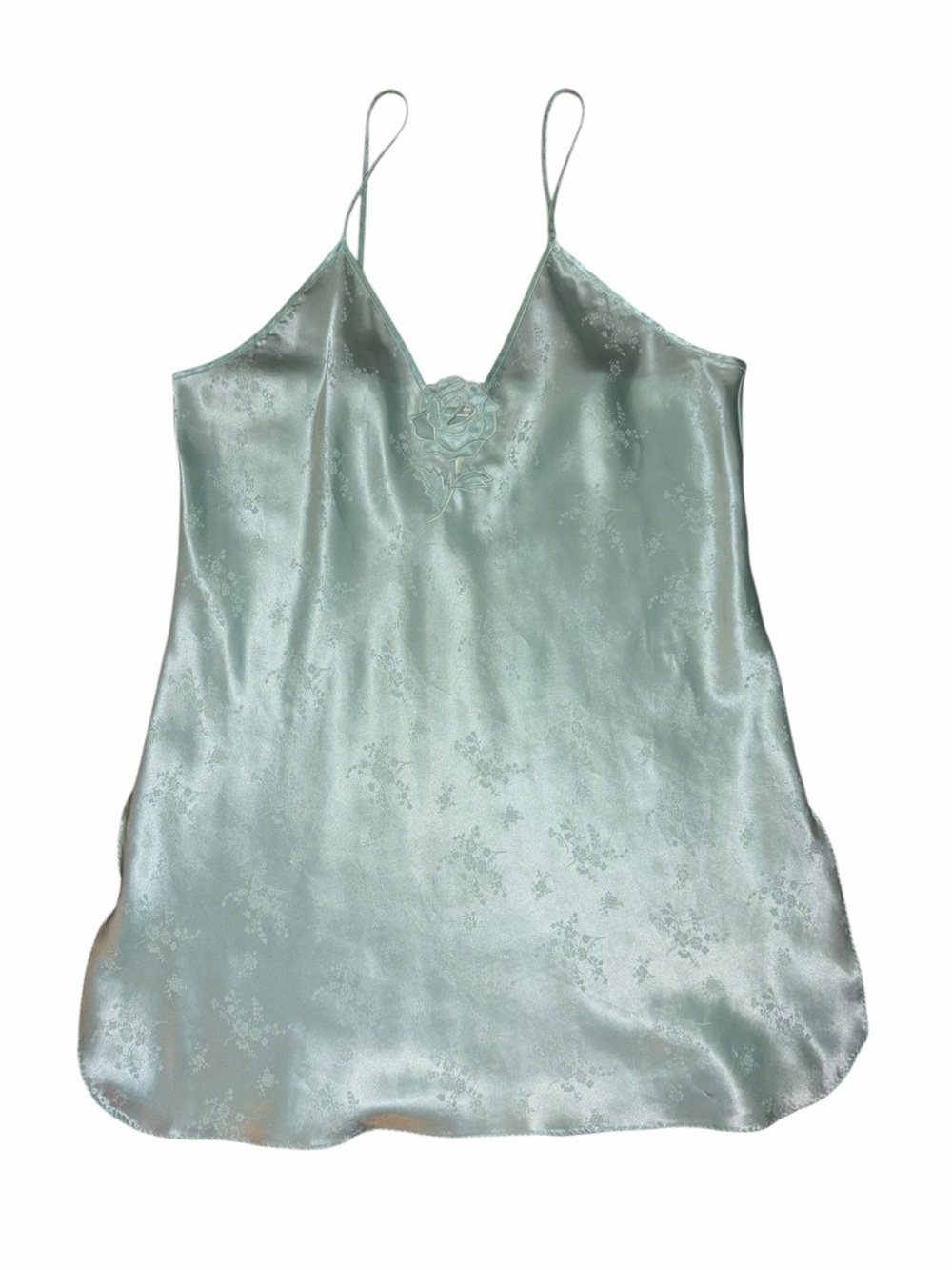 Vintage TJW Mervyn’s Mint Green Satin Slip Nightgown Floral Lingerie Small Rose